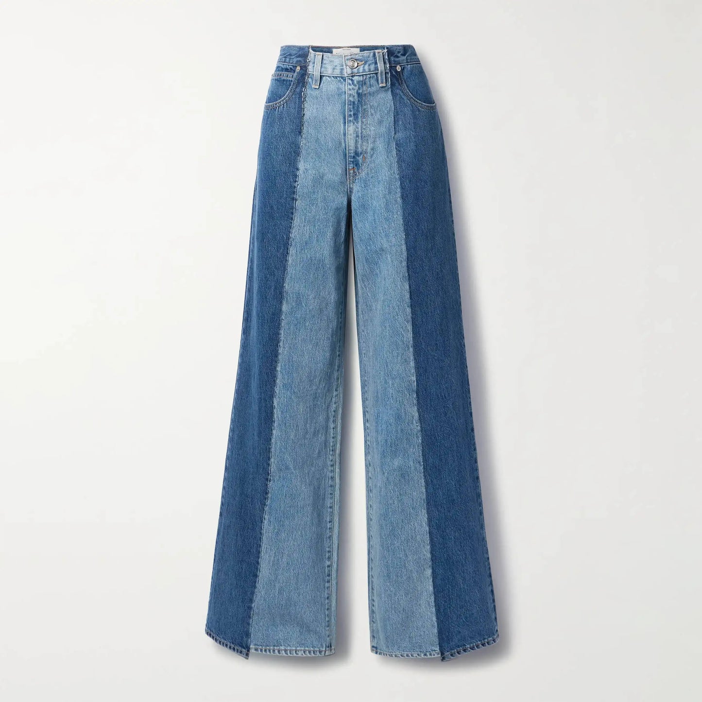 Jeansy z szerokimi nogawkami w dwóch odcieniach denimu