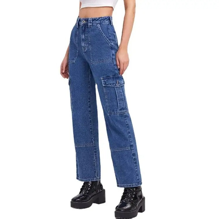 Jeansy cargo z wysokim stanem