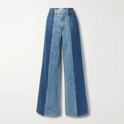 Jeansy z szerokimi nogawkami w dwóch odcieniach denimu