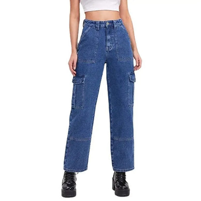 Jeansy cargo z wysokim stanem
