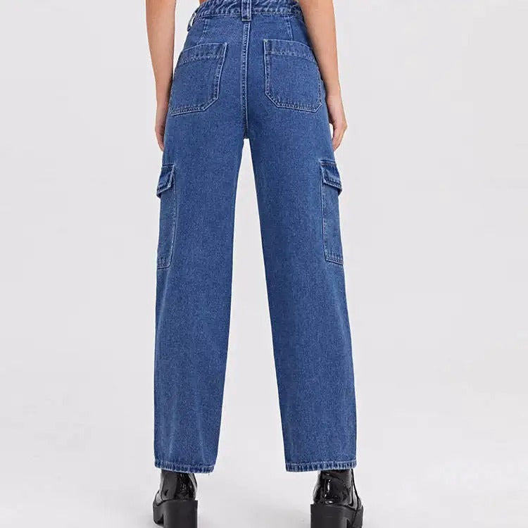 Jeansy cargo z wysokim stanem