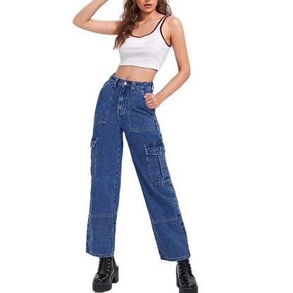 Jeansy cargo z wysokim stanem