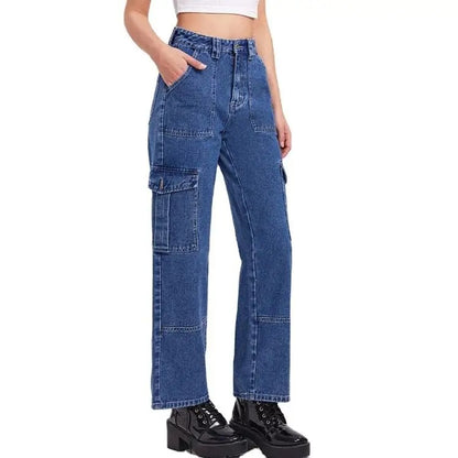 Jeansy cargo z wysokim stanem